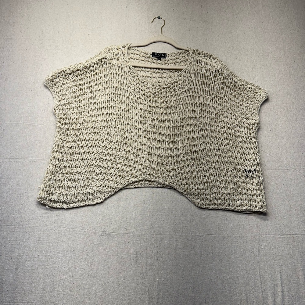 POL Women's mesh poncho top with a round neckline